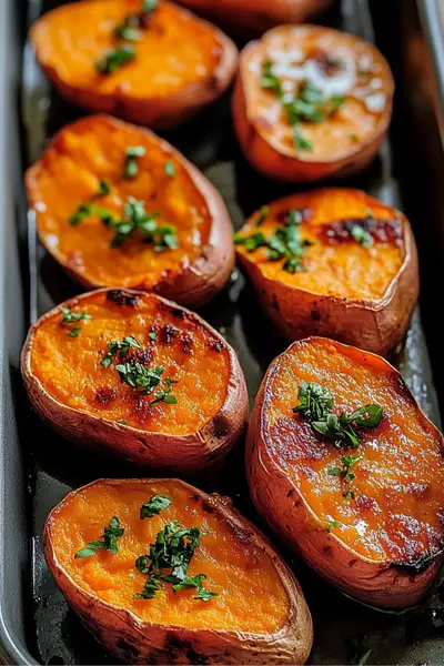 Garlic Butter Roasted Sweet Potatoes