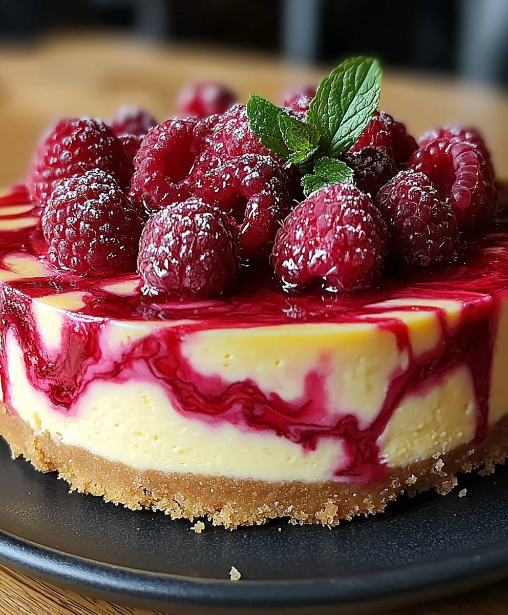 Lemon Raspberry Swirl Cheesecake