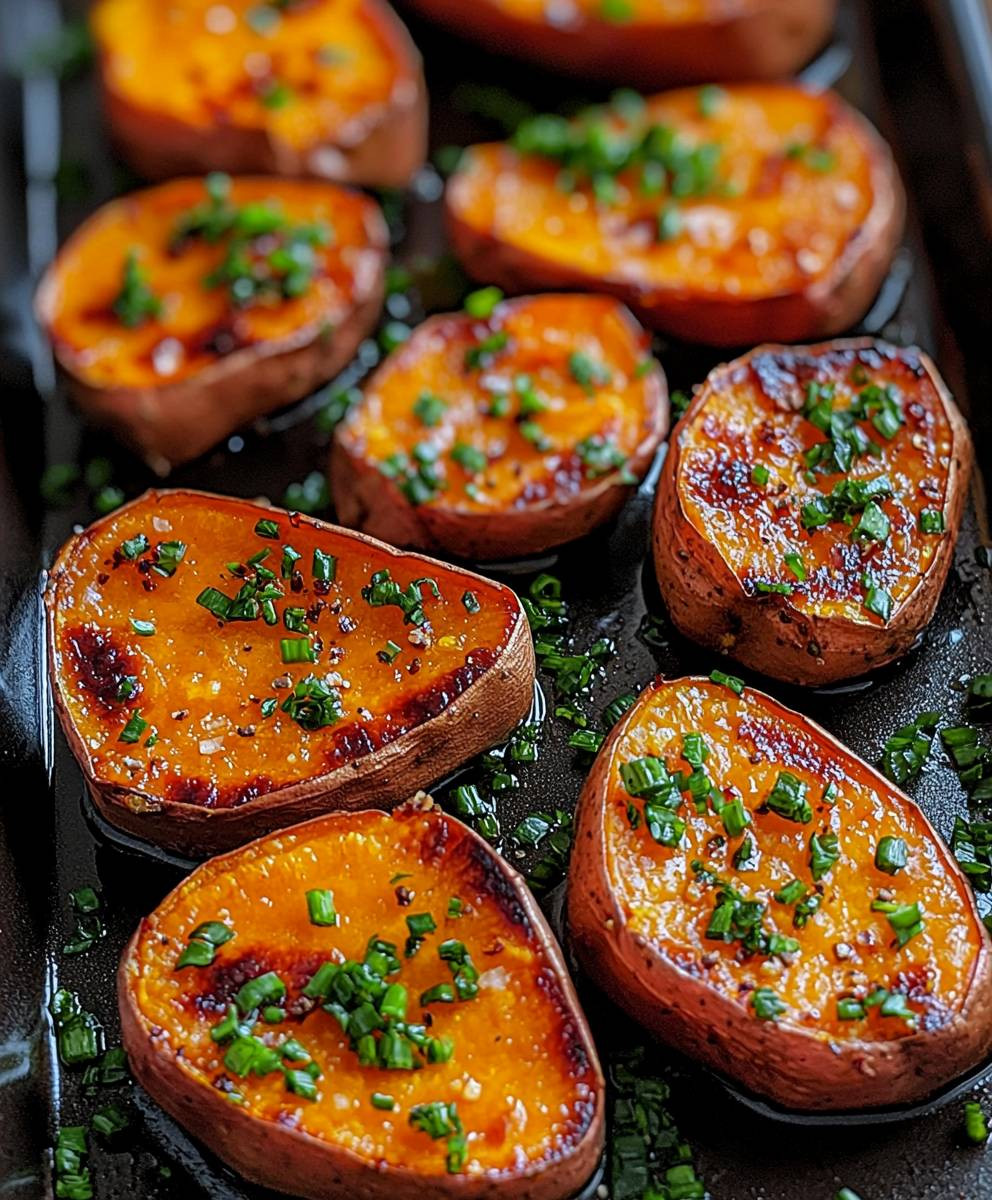 Garlic Butter Roasted Sweet Potatoes