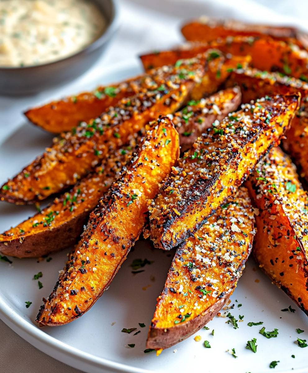 Baked Garlic Parmesan Sweet Potatoes