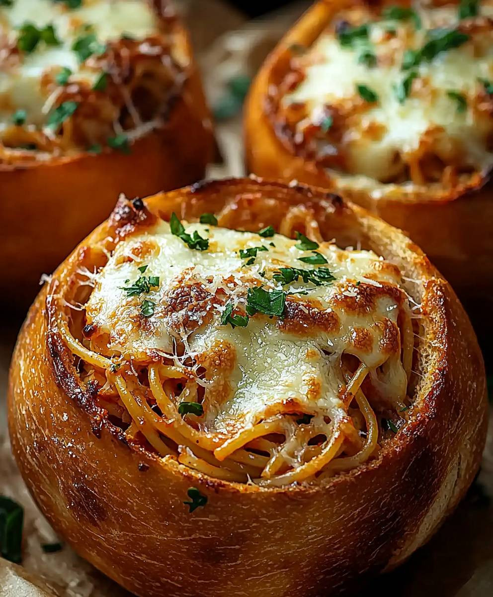 Spaghetti Garlic Bread Bowls