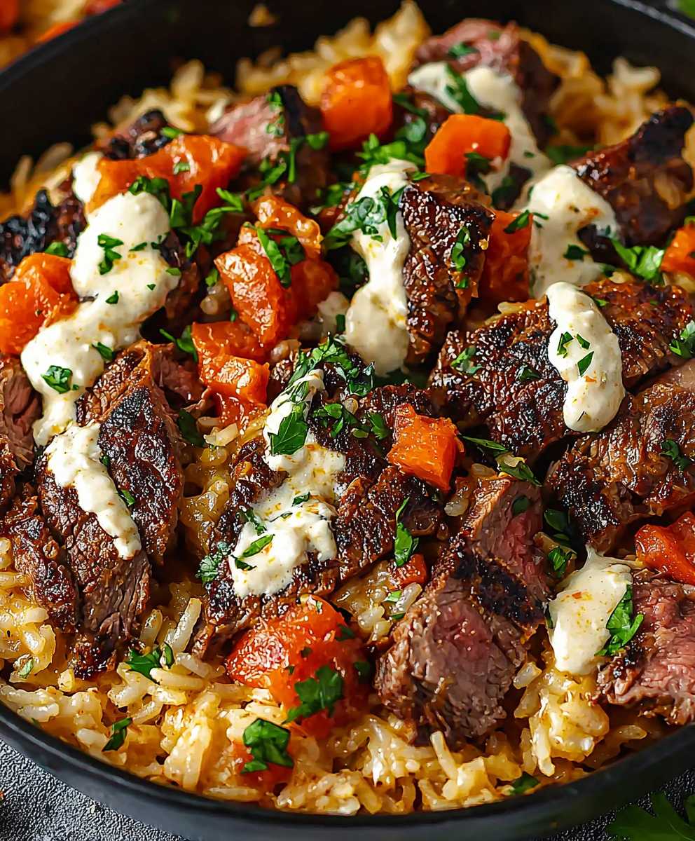 Creamy Queso Rice with Steak