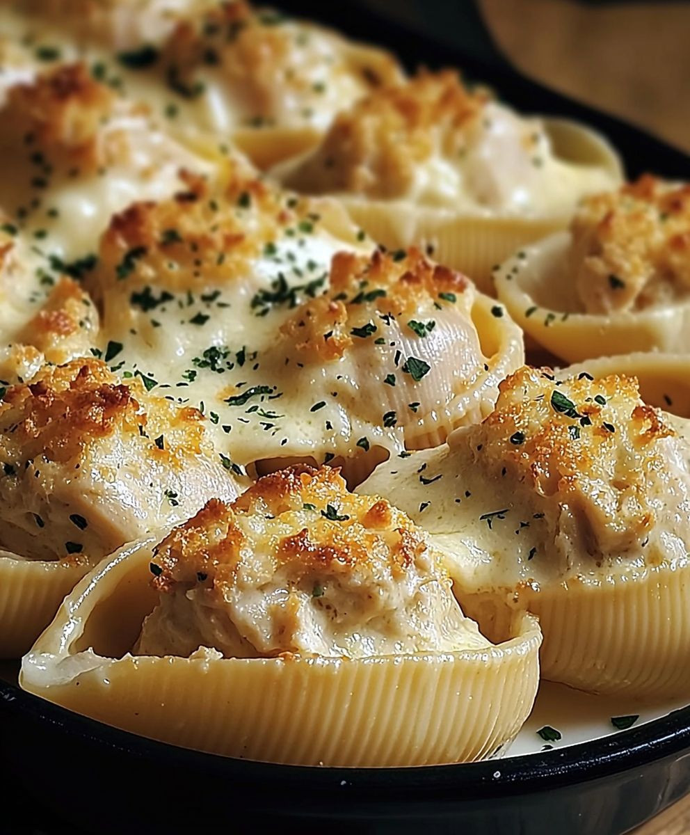 Garlic Butter Chicken Alfredo Shells