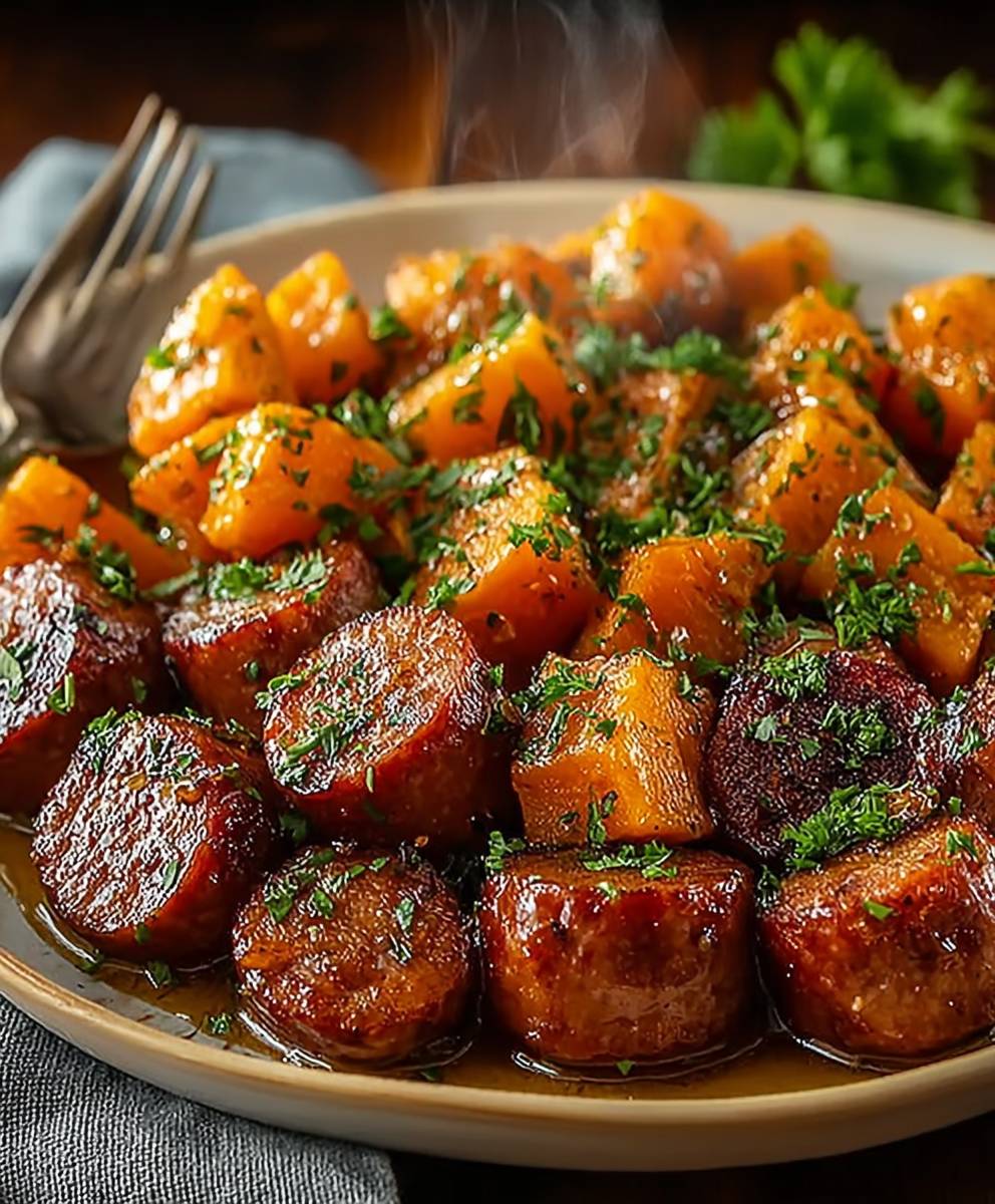 Sausage sweet potatoes honey garlic