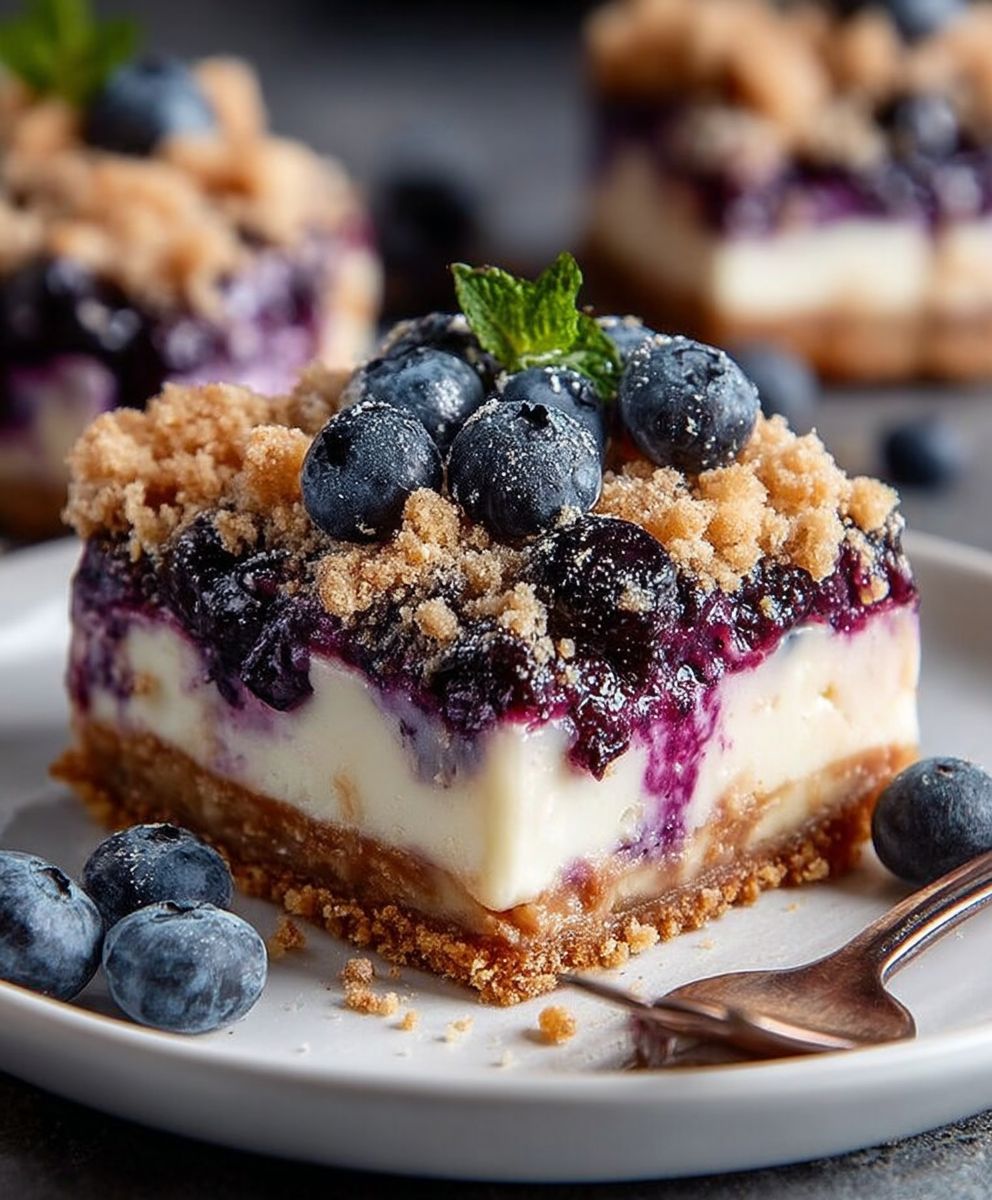 Blueberry crisp cheesecake bars