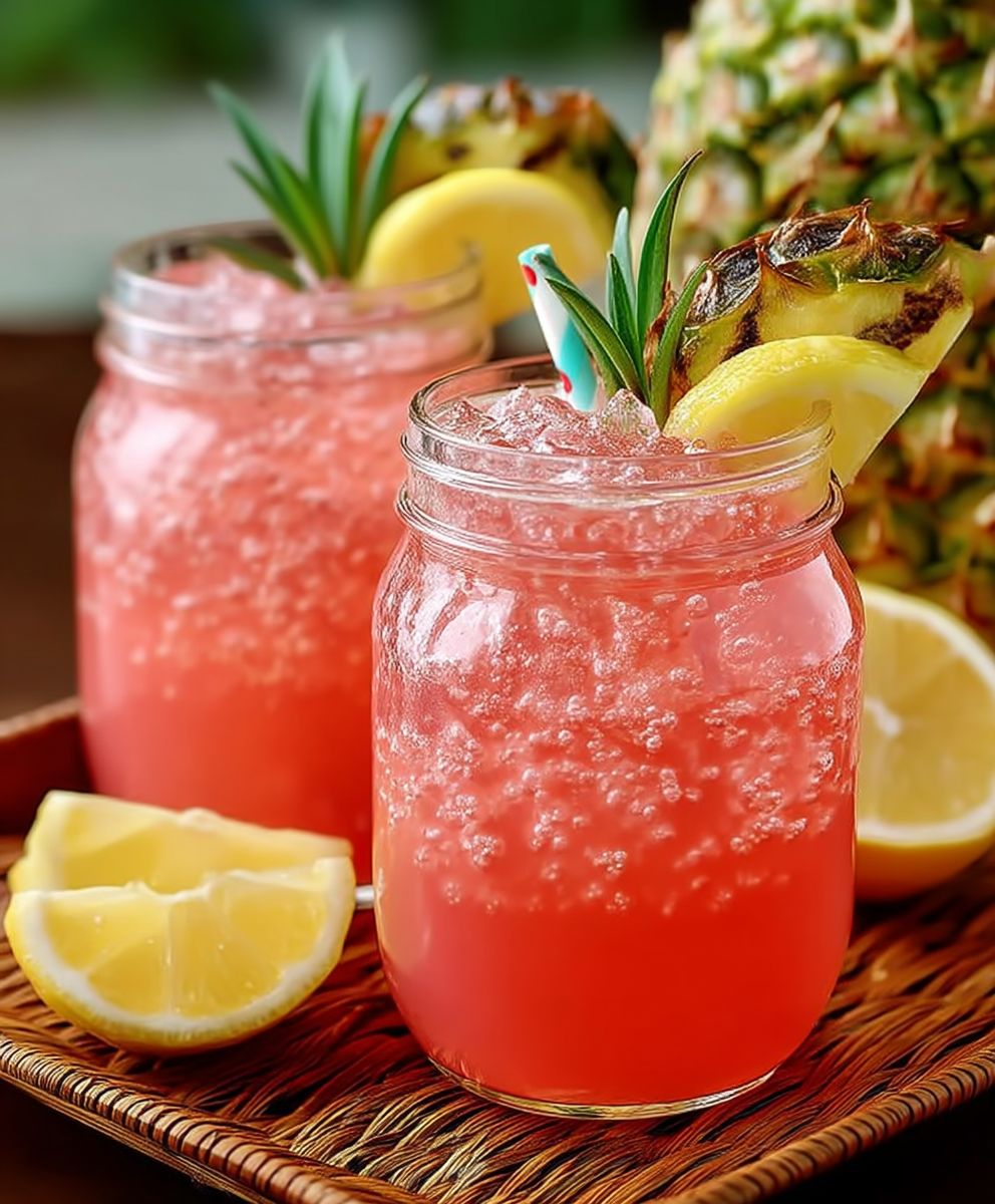 Pineapple pink lemonade drink