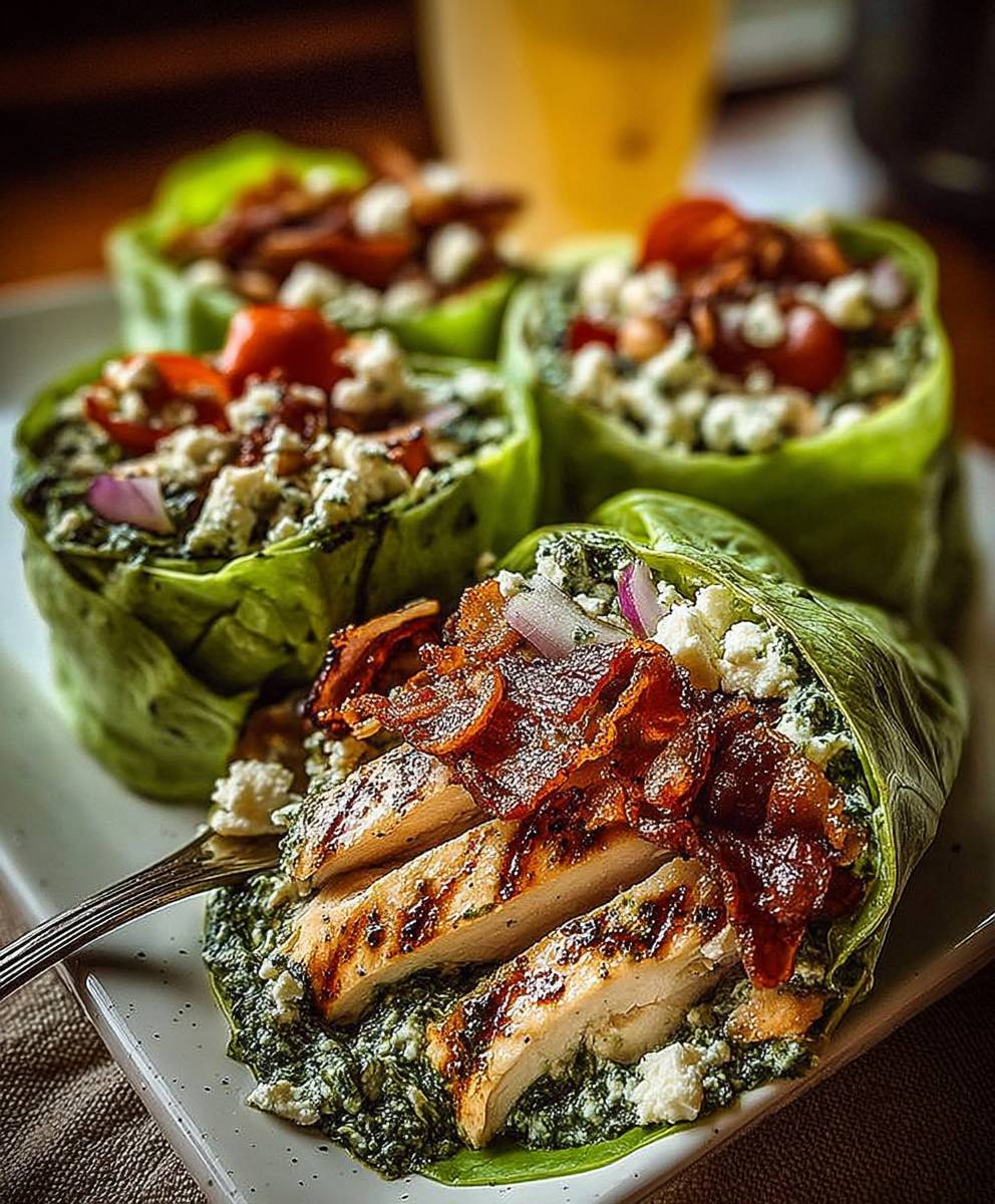 Pesto chicken lettuce wraps