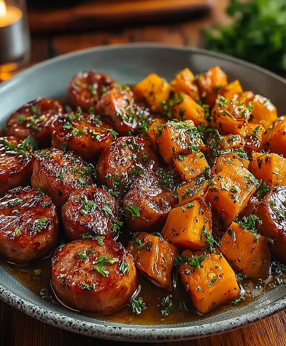 Sausage sweet potatoes honey garlic
