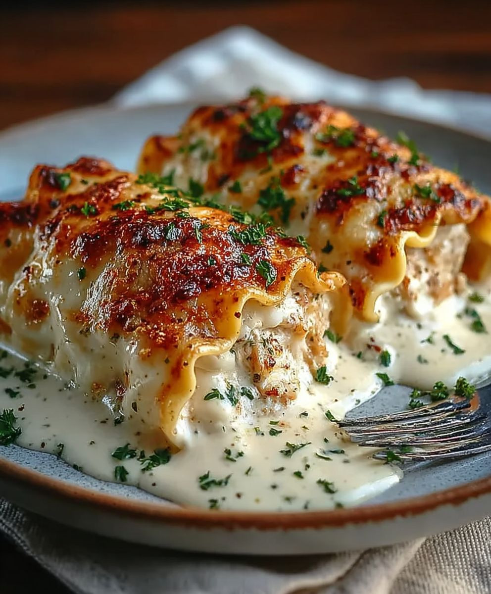 Chicken Alfredo Lasagna Rolls
