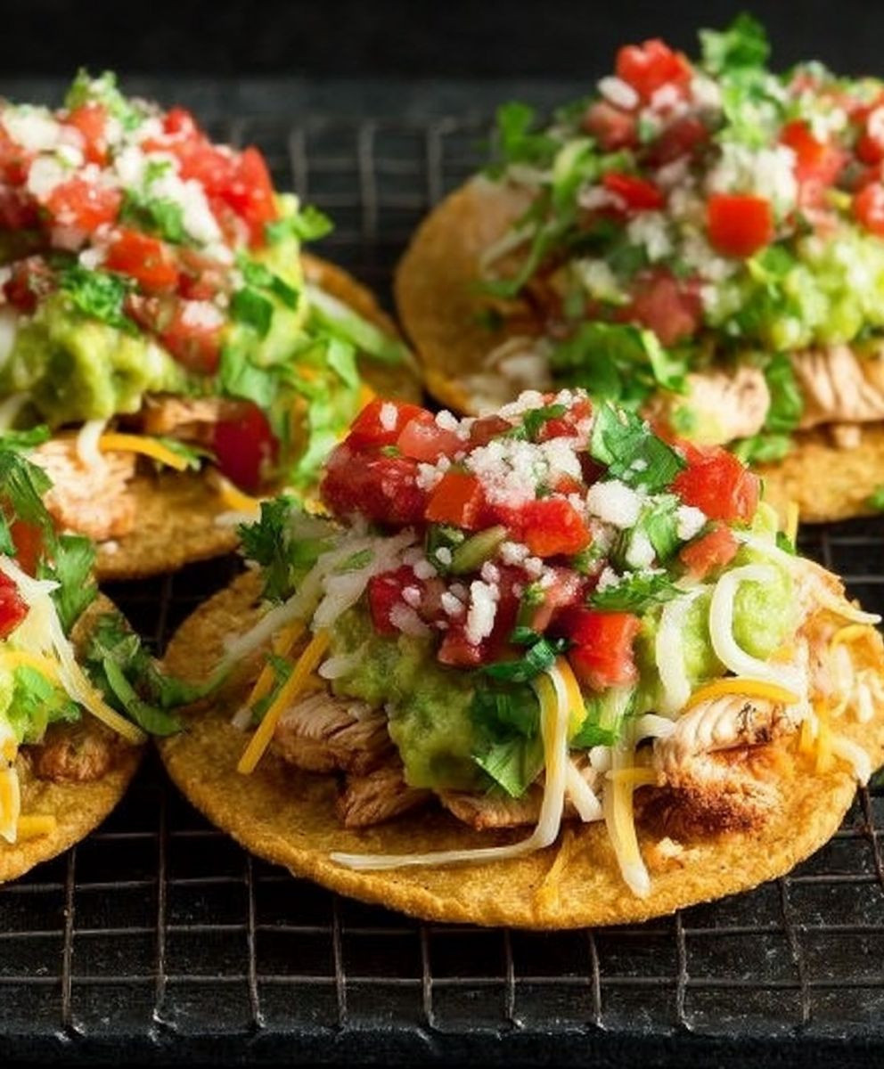 Chicken Guacamole Bean Tostadas