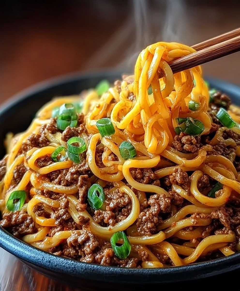 Mongolian ground beef noodles