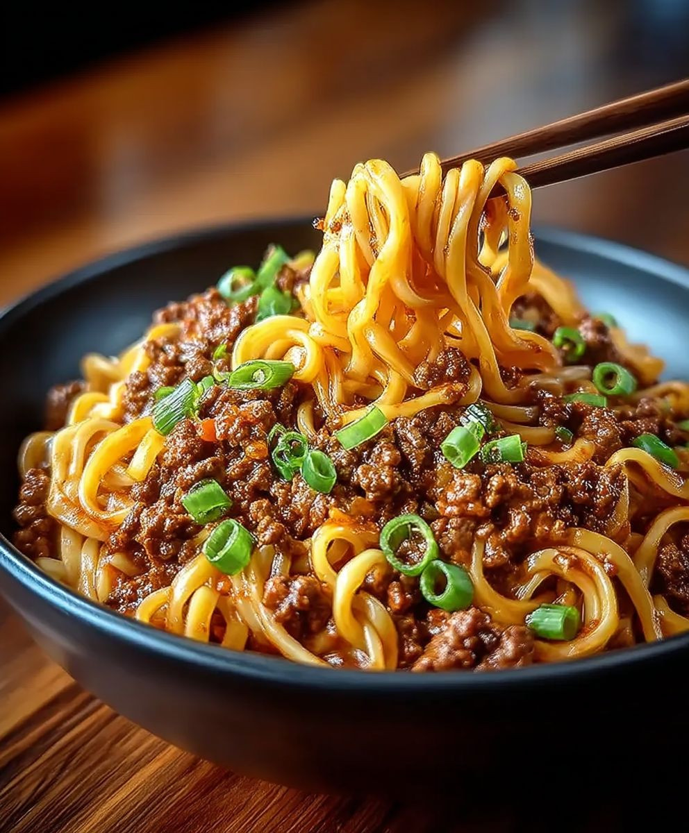 Mongolian ground beef noodles