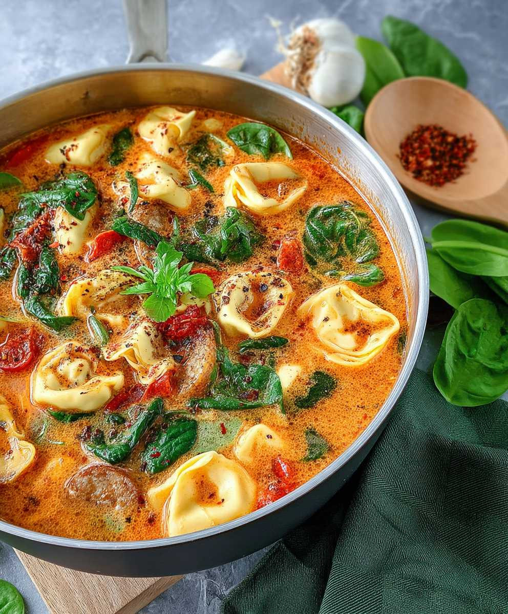 Sausage spinach tortellini soup