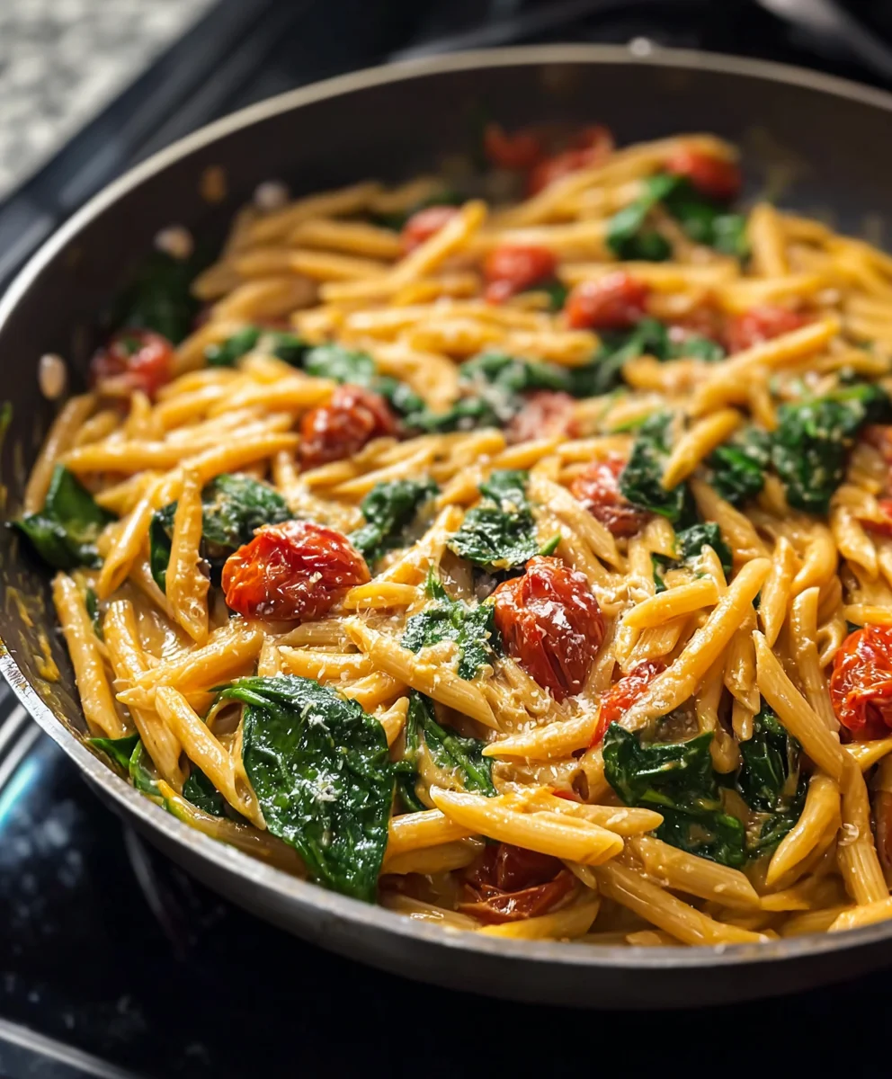 Quick & Easy One Pot Spinach Tomato Pasta Recipe