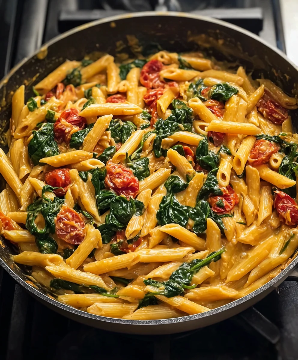 Quick & Easy One Pot Spinach Tomato Pasta Recipe
