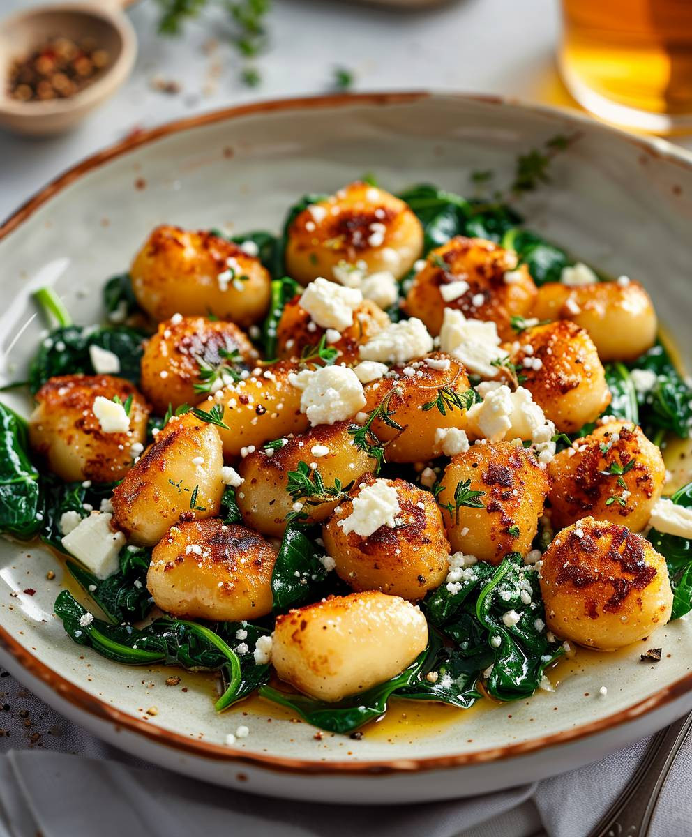 Crispy Gnocchi Spinach Feta