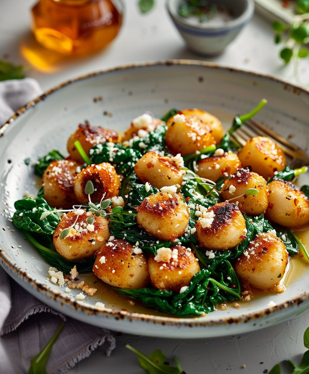 Crispy Gnocchi Spinach Feta