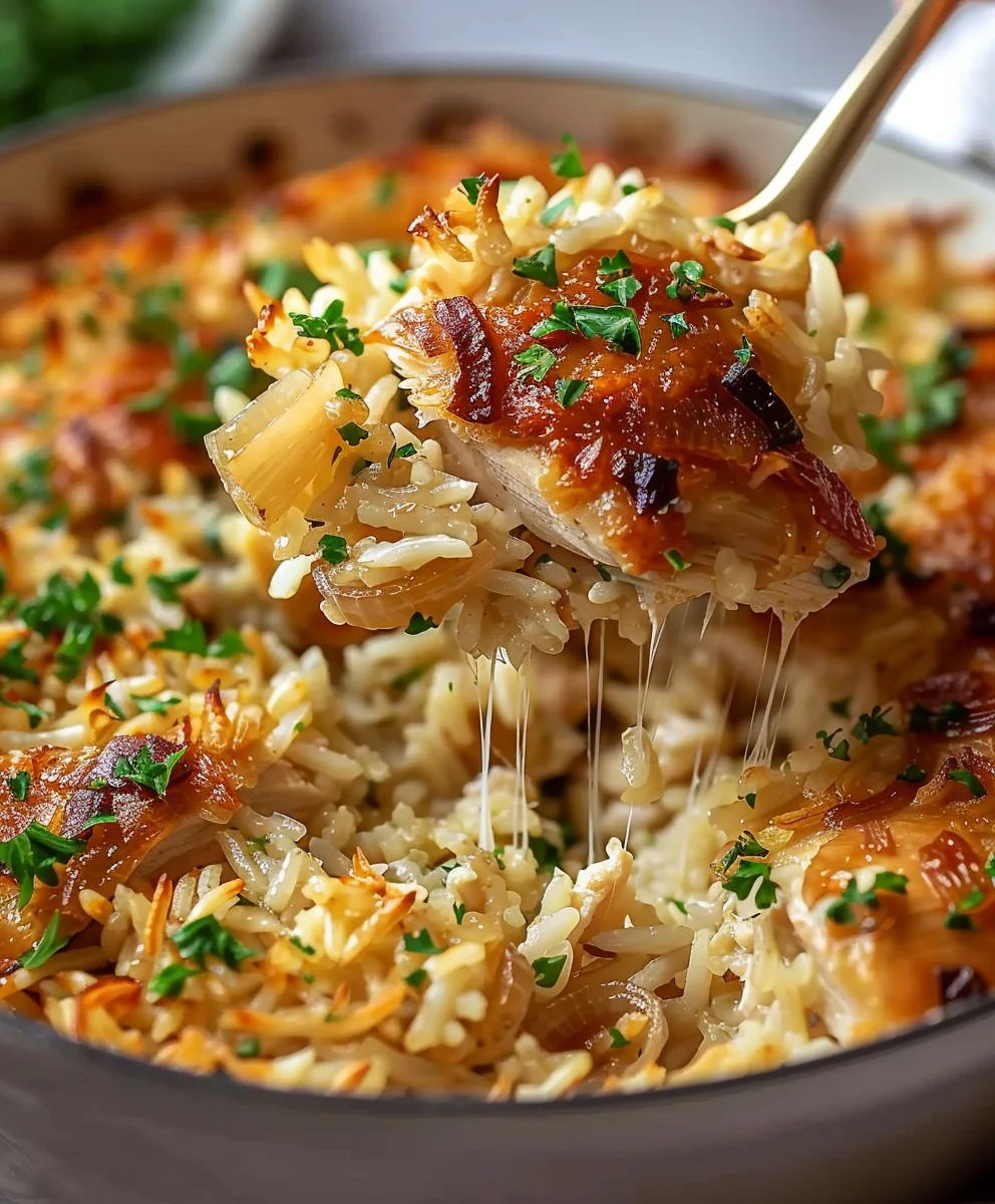 Creamy French Onion Chicken Rice Casserole