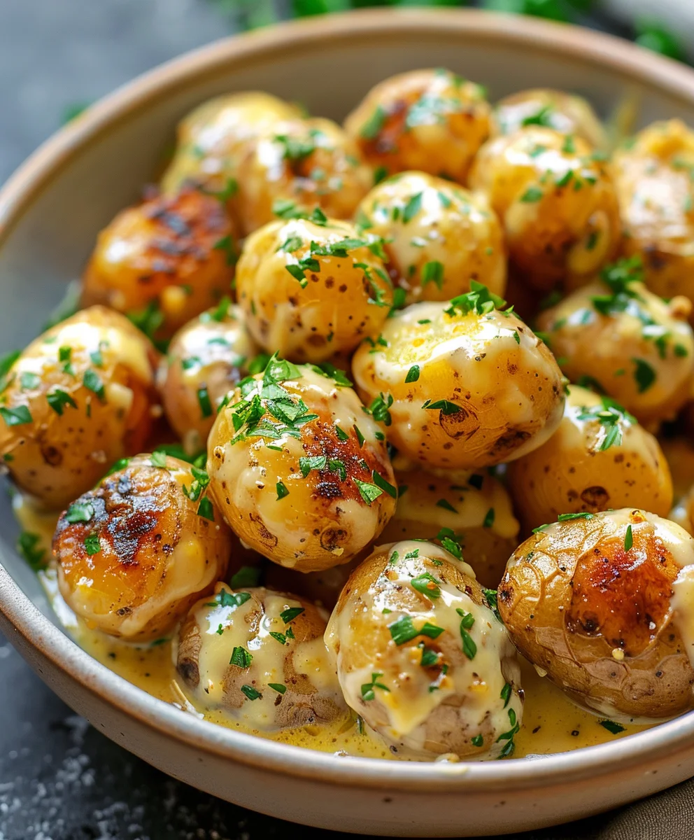Creamy Garlic Sauce Baby Potatoes