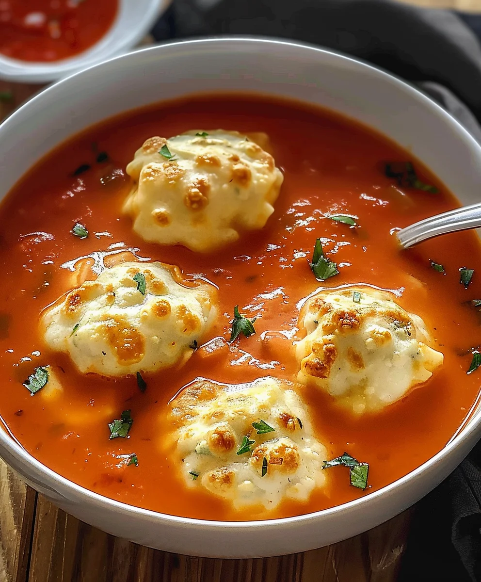 Creamy Tomato Soup with Cheese Dumplings
