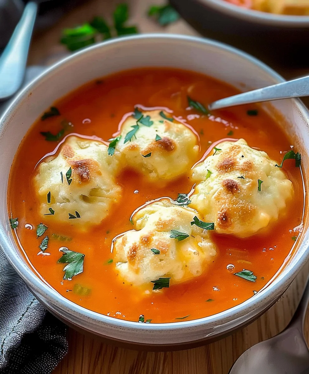 Creamy Tomato Soup with Cheese Dumplings: Cozy Comfort!