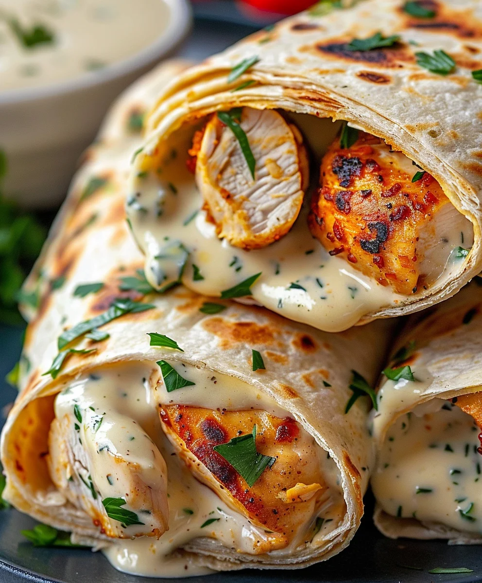 Savory Chicken Wraps with Delicious Garlic Cream Sauce