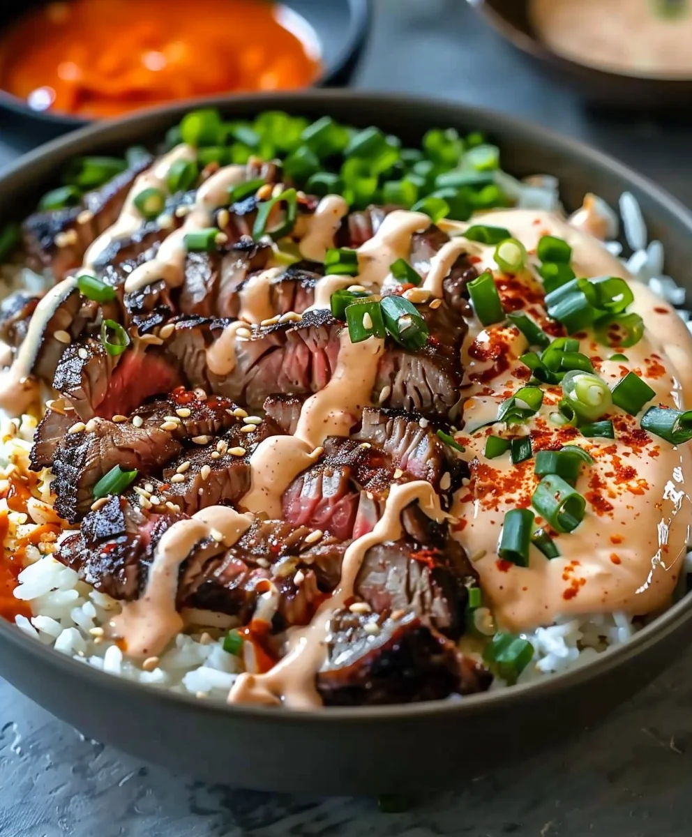 Ultimate Korean BBQ Steak Bowls + Spicy Cream Sauce