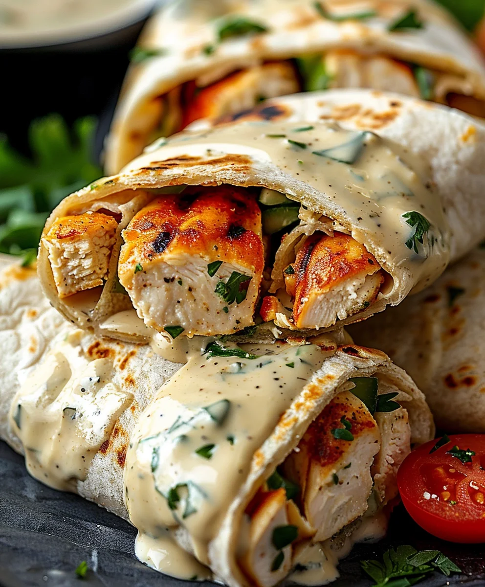 Savory Chicken Wraps with Delicious Garlic Cream Sauce