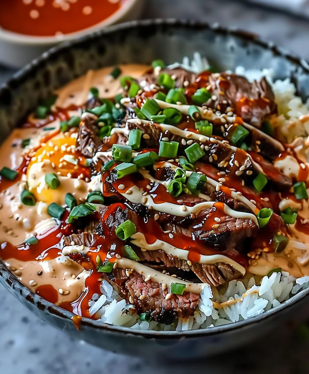 Ultimate Korean BBQ Steak Bowls + Spicy Cream Sauce