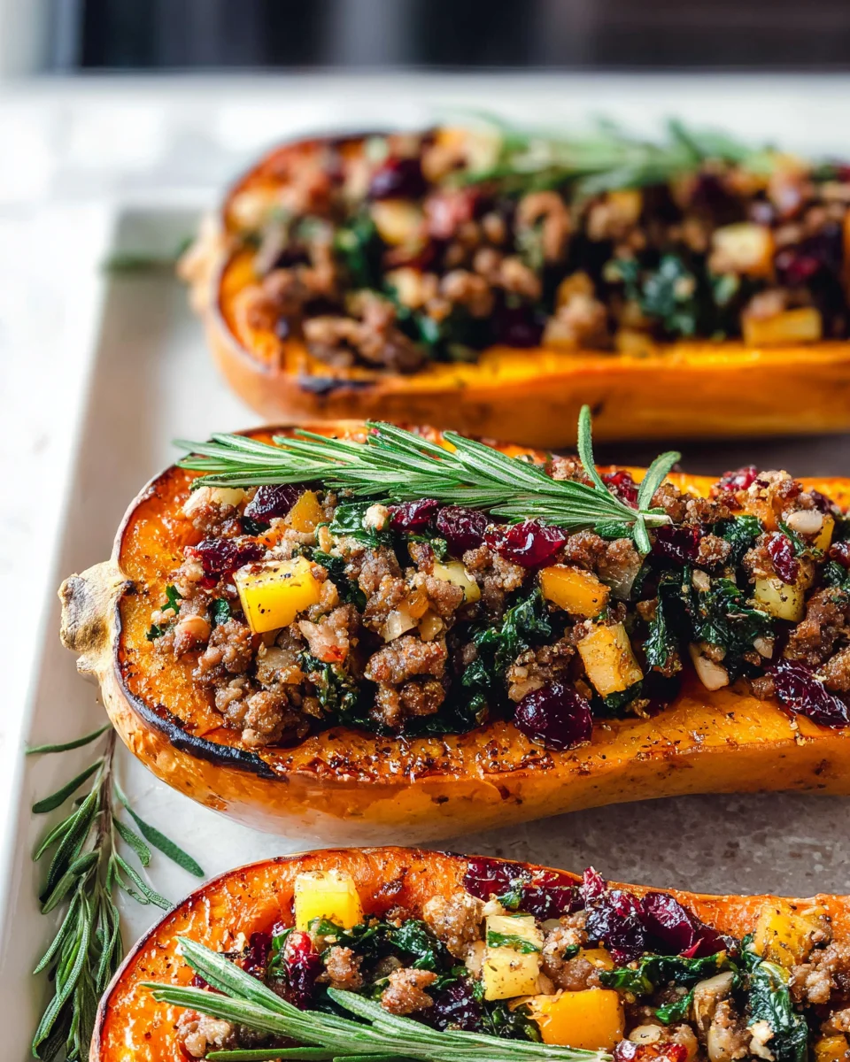 Delicious Beef Sausage & Apple Stuffed Butternut Squash