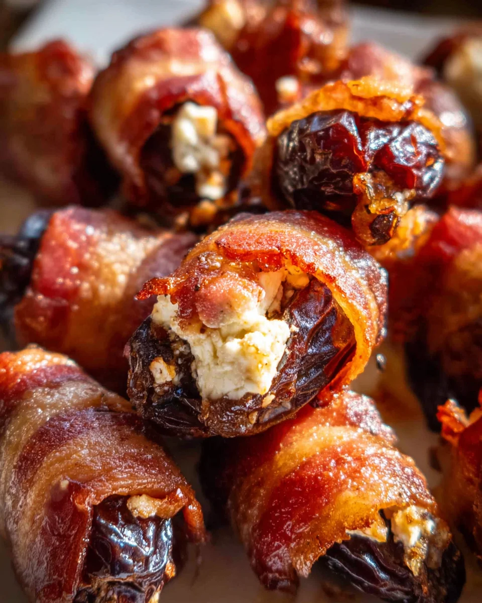 Goat Cheese Stuffed Dates Wrapped in Crispy Beef Bacon