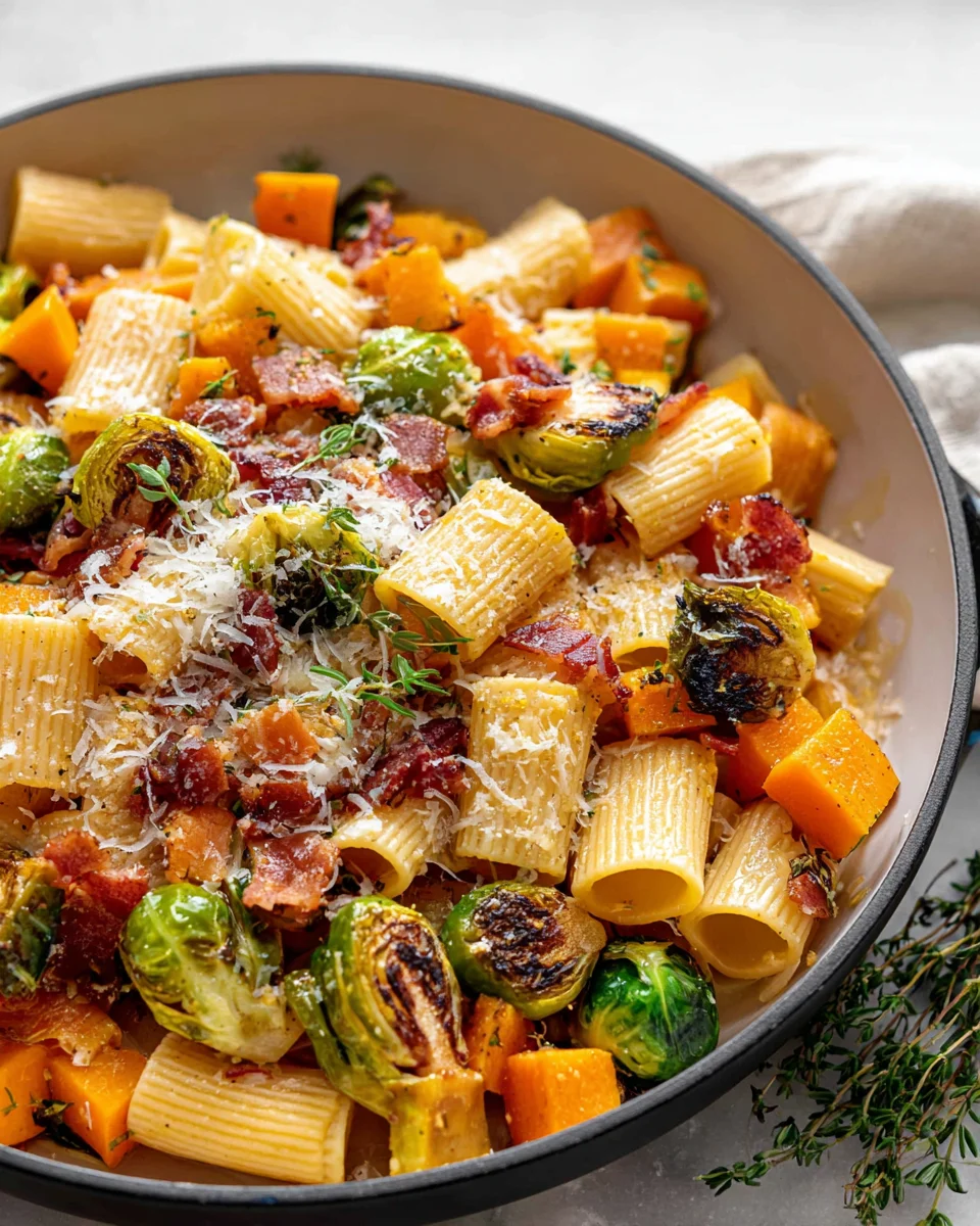 Easy Beef Bacon, Butternut Squash & Brussels Sprouts Pasta