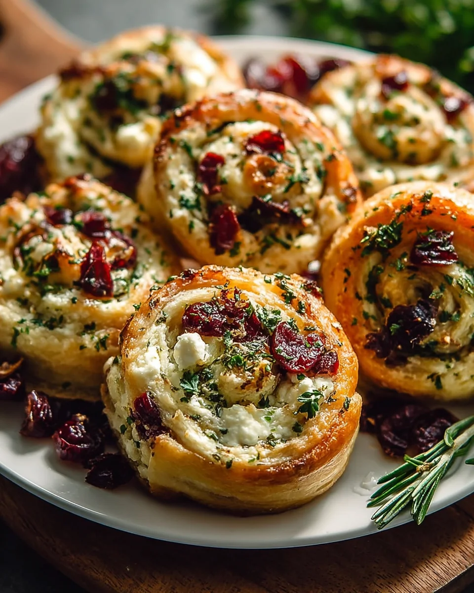 Easy Cranberry Cream Cheese Pinwheels with Feta & Herbs