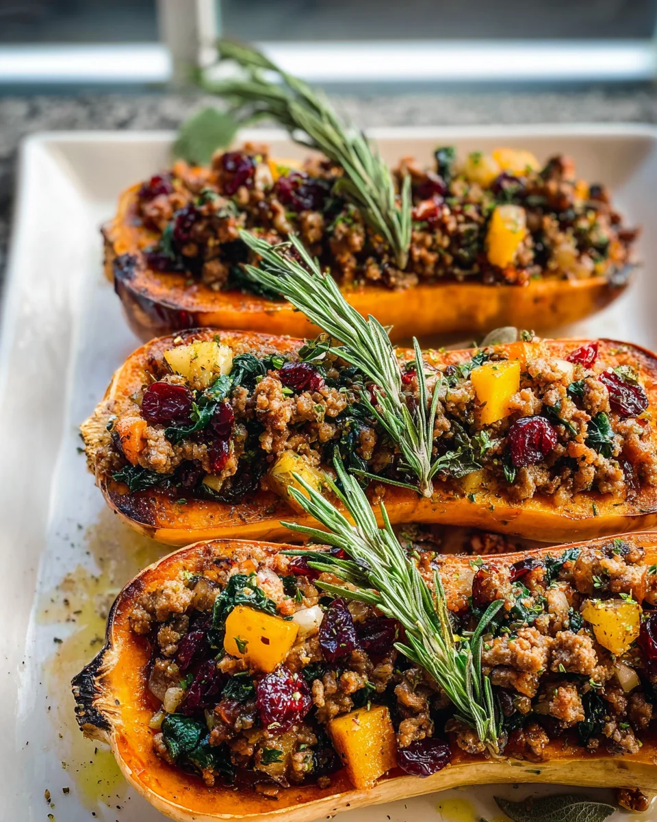 Delicious Beef Sausage & Apple Stuffed Butternut Squash