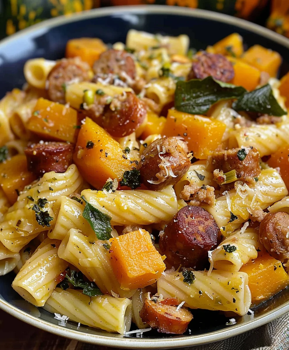 Delicious Autumn Beef Sausage Pasta with Roasted Squash
