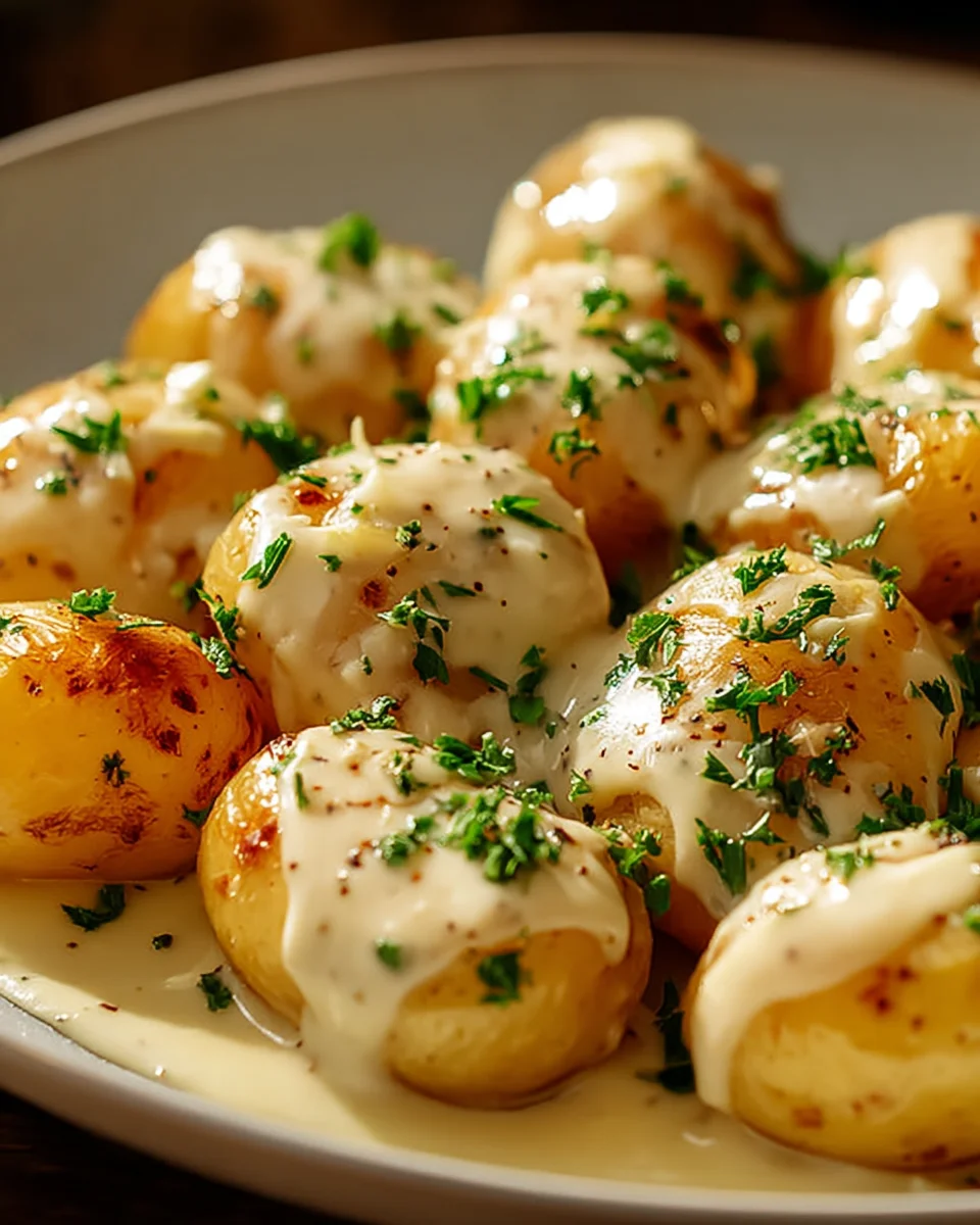 Creamy Garlic Sauce Baby Potatoes