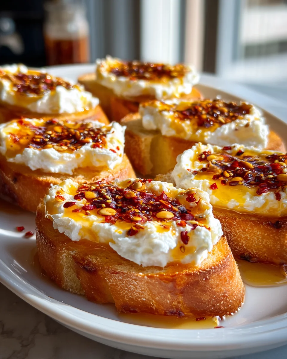 Sweet and Spicy Whipped Feta Crostini with Hot Honey Recipe