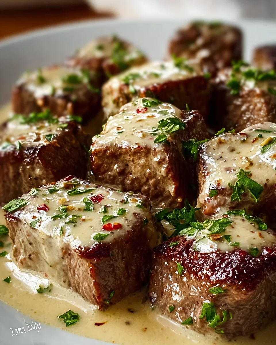 Tender Garlic Butter Steak Bites with Parmesan Sauce