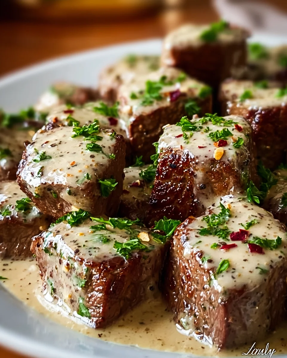 Tender Garlic Butter Steak Bites with Parmesan Sauce