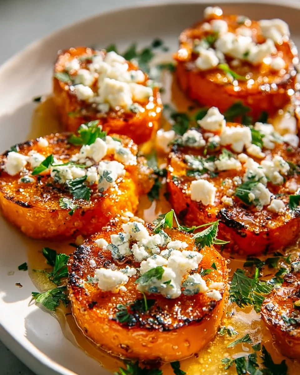 Delicious Roasted Sweet Potato Rounds with Honey Feta Recipe