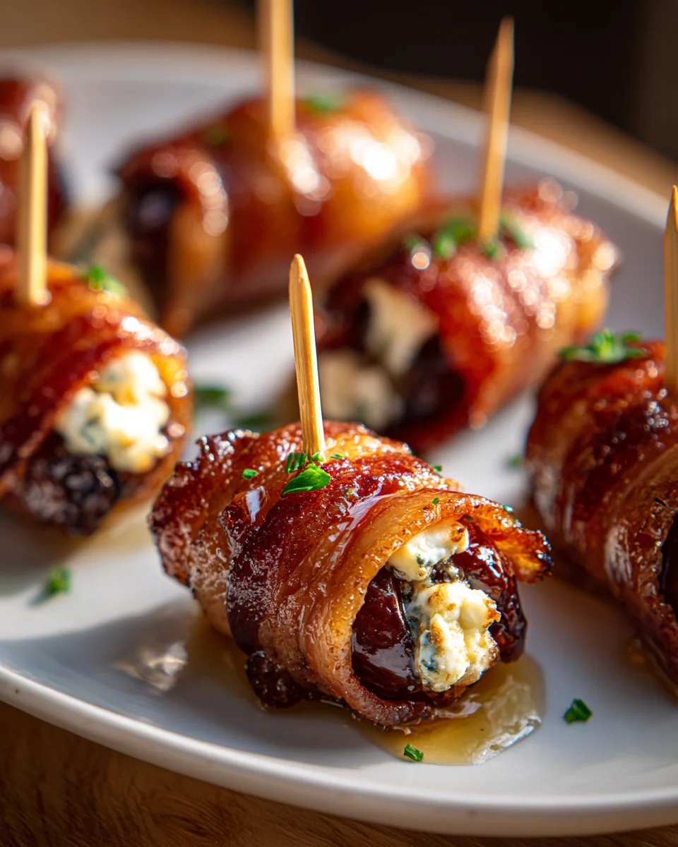 Beef Bacon Wrapped Dates with Goat Cheese & Honey Delight