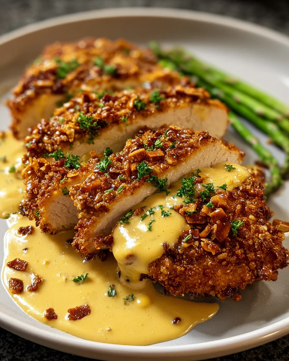 Crispy Pretzel Crusted Chicken & Zesty Cheddar Mustard Sauce