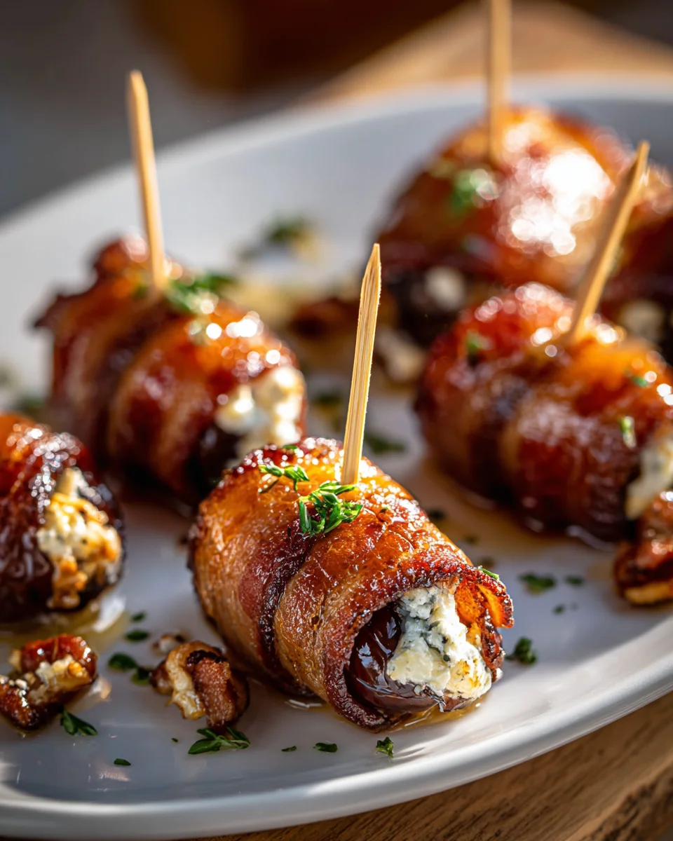 Beef Bacon Wrapped Dates with Goat Cheese & Honey Delight