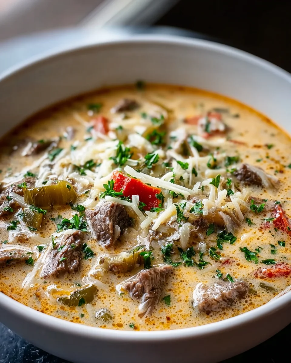 Delicious Creamy Philly Cheese Steak Soup Recipe to Try!