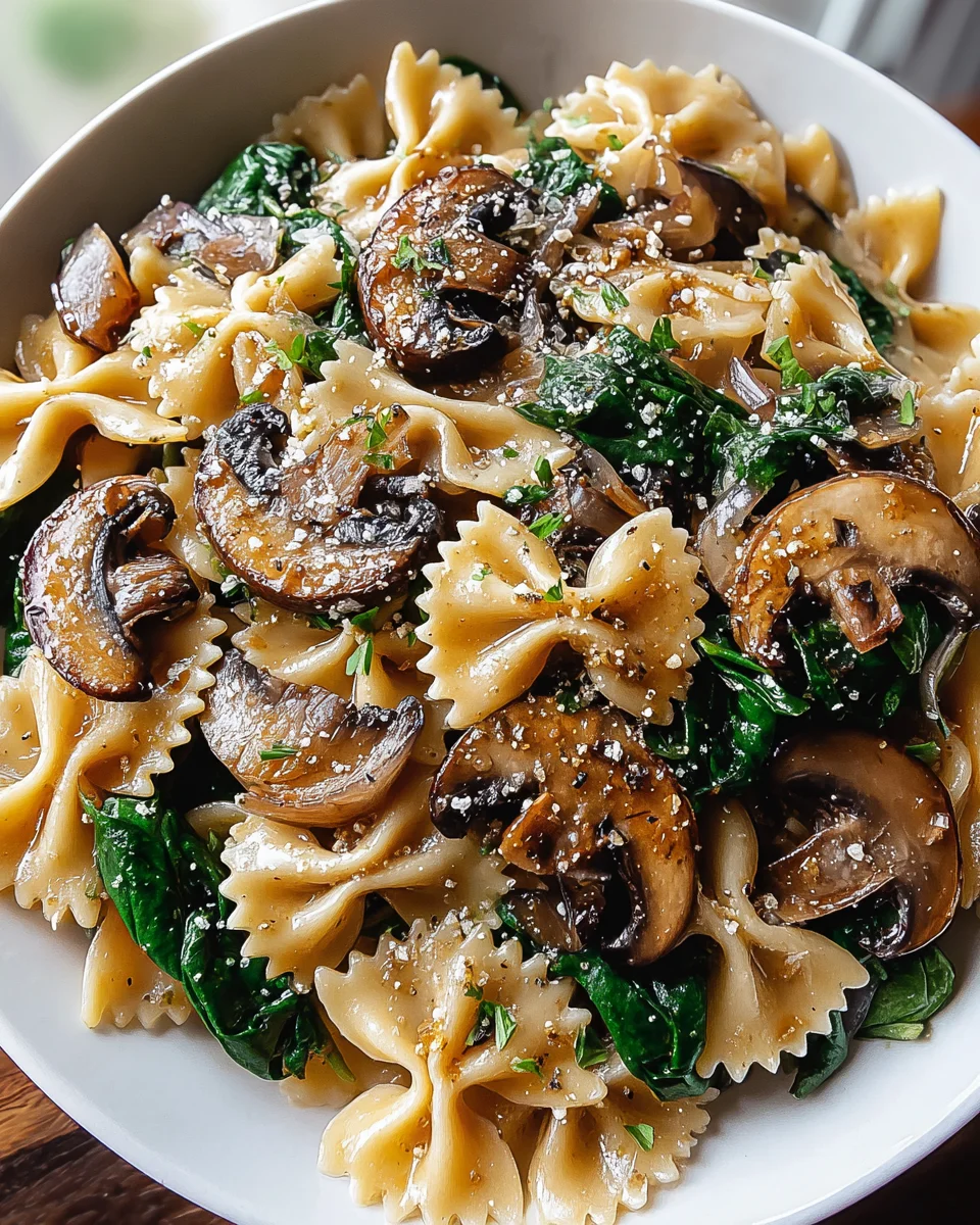 Farfalle Pasta with Spinach, Mushrooms & Caramelized Onion