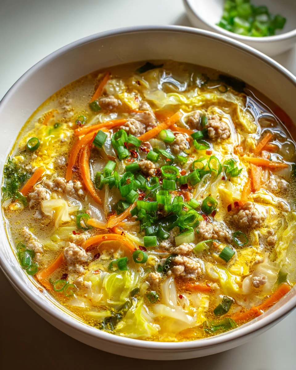 One Pot Beef Egg Roll Soup with Green Onions and Ginger