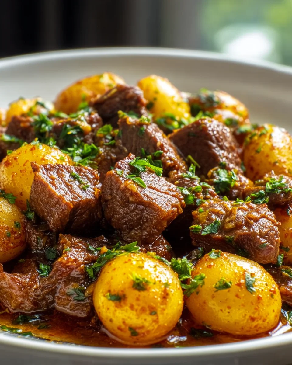 Delicious Slow Cooker Garlic Beef & Potatoes Recipe