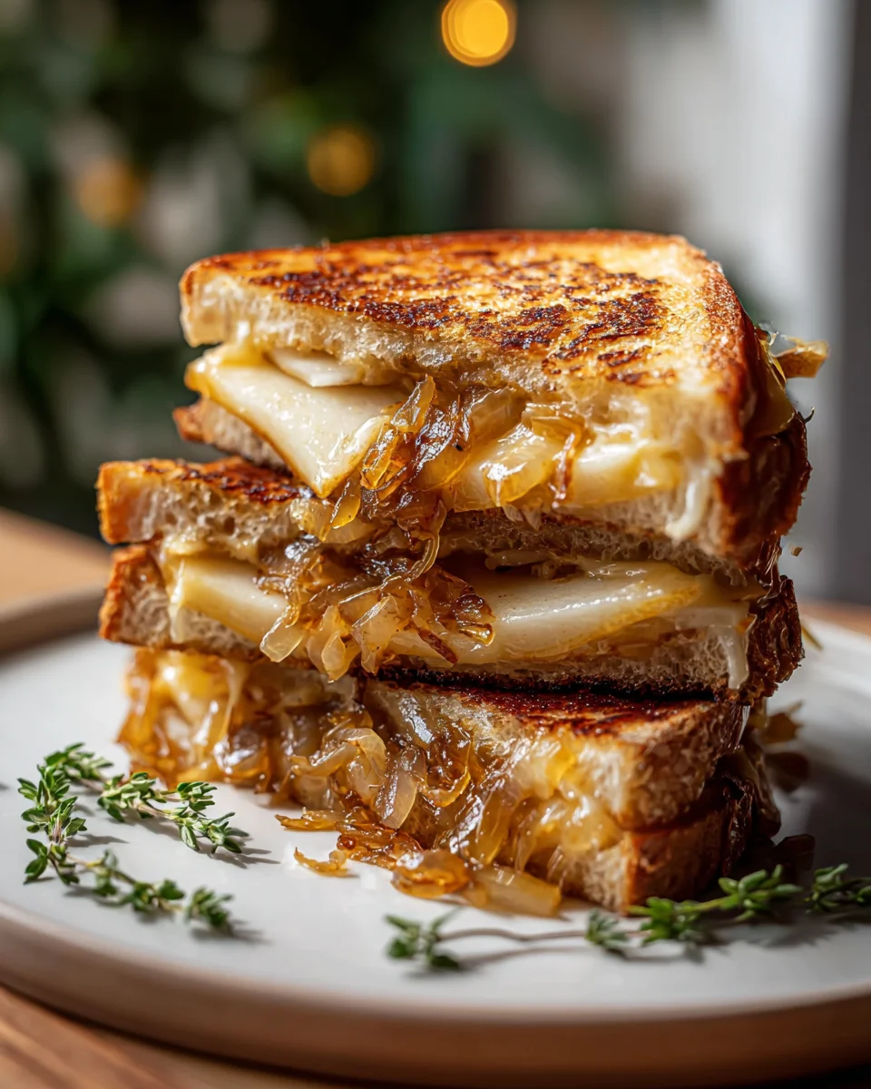 Mouthwatering Pear Apple Grilled Cheese w/ Caramelized Onions