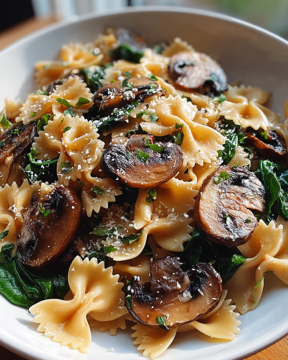 Farfalle Pasta with Spinach, Mushrooms & Caramelized Onion