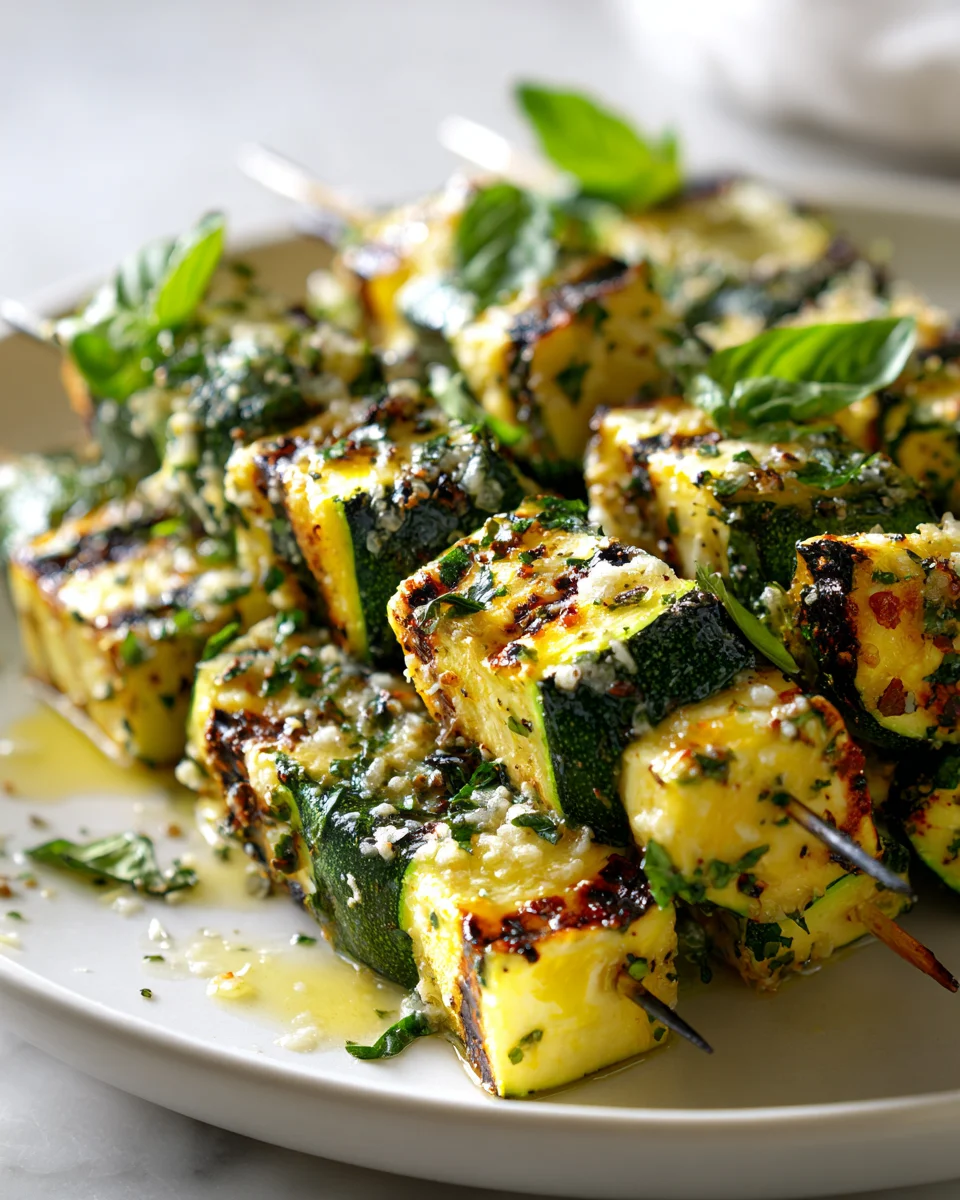 Garlic Parmesan Grilled Zucchini Skewers - Healthy Side!